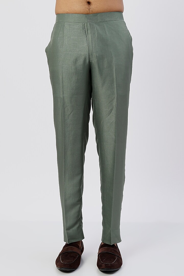 Green Silk Corded Wedding Sherwani Set by Agape Men at Pernia's Pop Up Shop