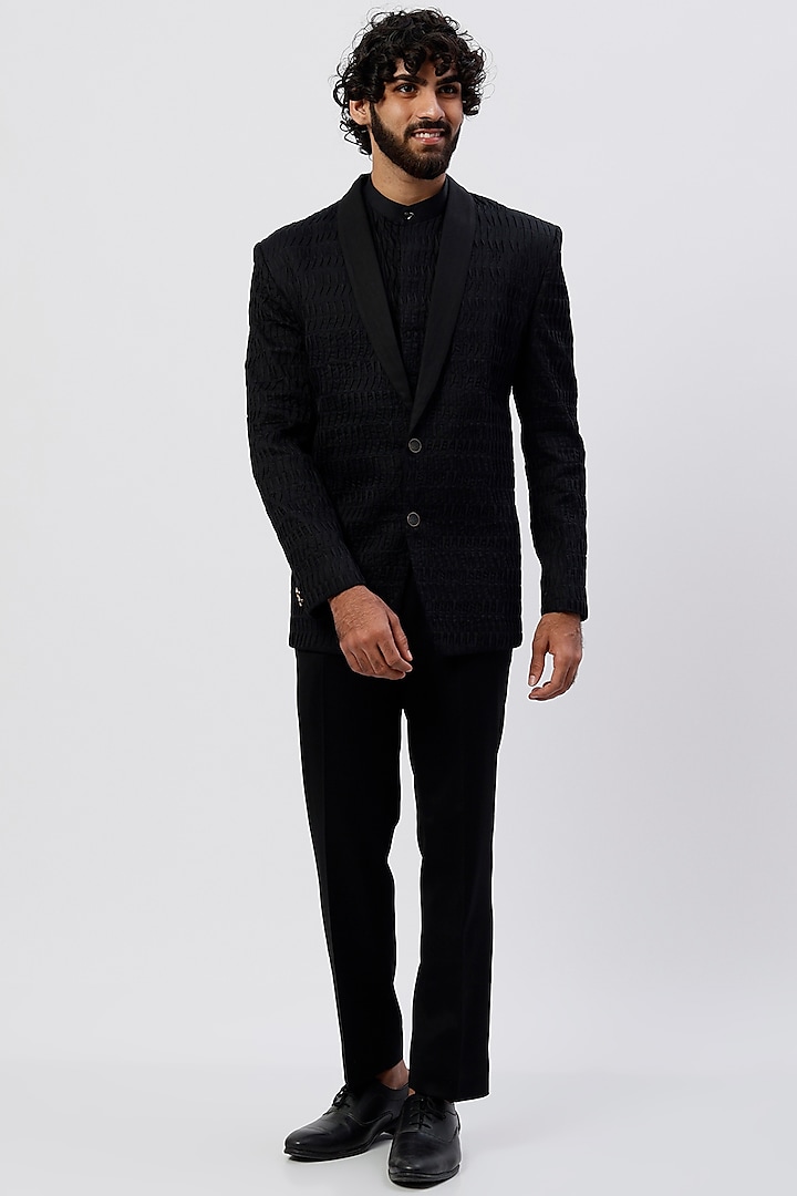 Black Suiting Pintucked Blazer by Agape Men