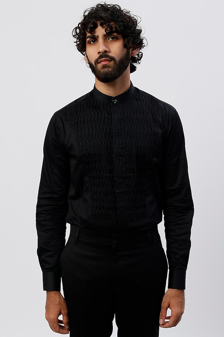 Black Suiting Pintucked Blazer by Agape Men at Pernia's Pop Up Shop
