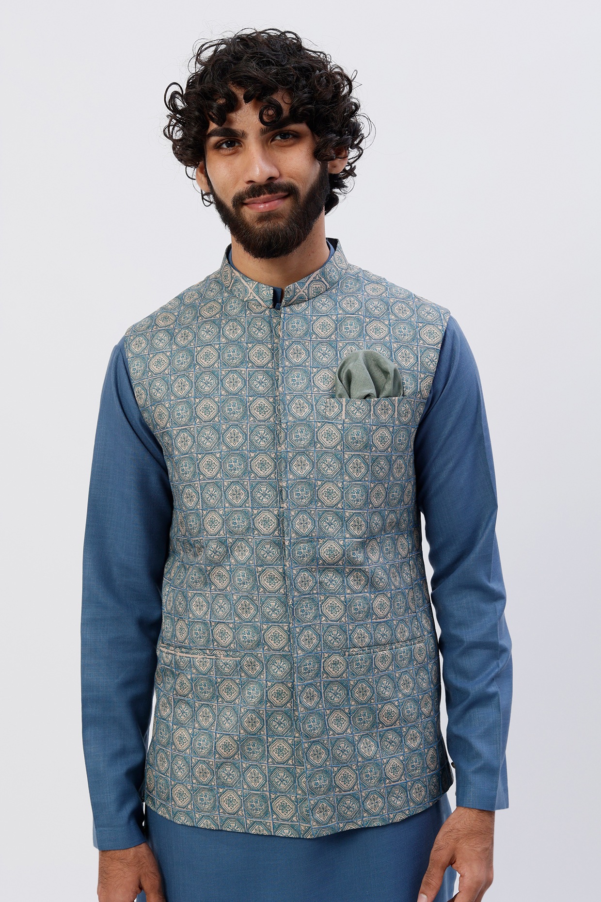 Buy Blue Jacket Kurta Set With Floral Motif Embroidery Kalki Fashion India