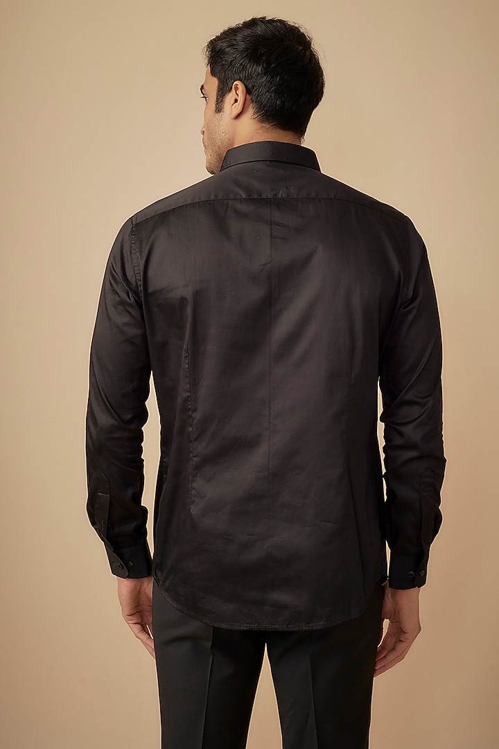 Black Cotton Satin Hand Embroidered Party Wear Shirt by Agape Men at Pernia's Pop Up Shop