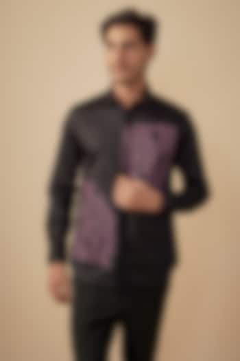 Black Cotton Satin Hand Embroidered Shirt by Agape Men at Pernia's Pop Up Shop