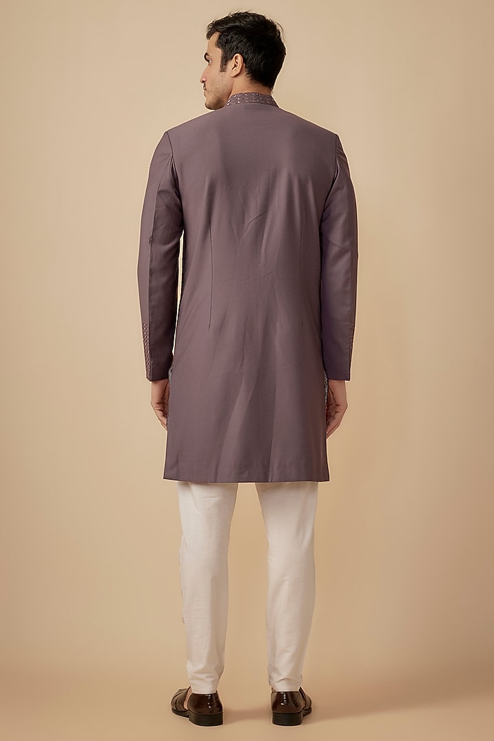 Purple Suiting Hand Embroidered Wedding Sherwani Set by Agape Men at Pernia's Pop Up Shop