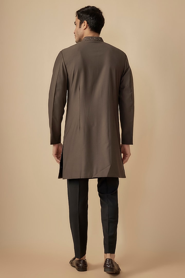 Brown Suiting Hand Embroidered Wedding Sherwani Set by Agape Men at Pernia's Pop Up Shop