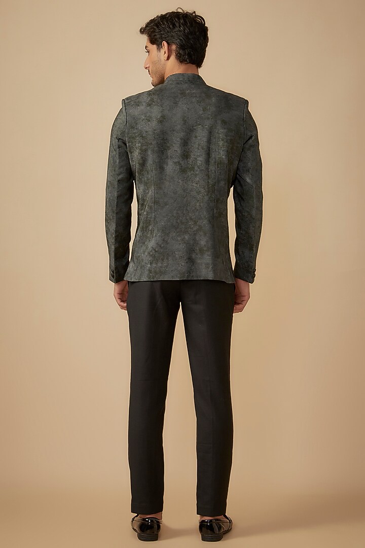 Greyish Suiting Geometric Motifs Wedding Bandhgala Set by Agape Men at Pernia's Pop Up Shop