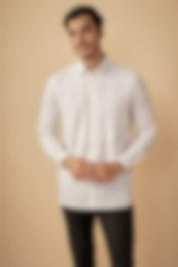 White Cotton Pleated Shirt by Agape Men