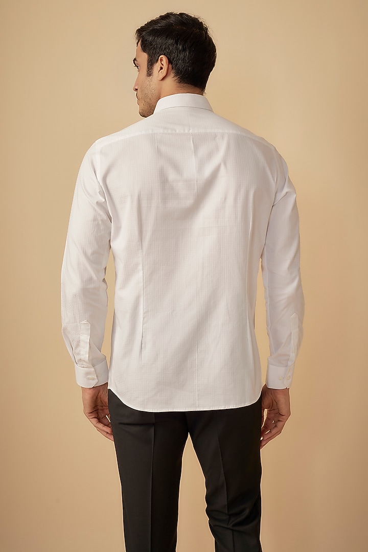 White Cotton Pleated Party Wear Shirt by Agape Men at Pernia's Pop Up Shop