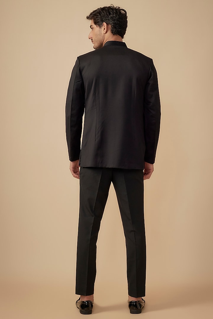 Blue Suiting Embroidered Wedding Bandhgala Set by Agape Men at Pernia's Pop Up Shop
