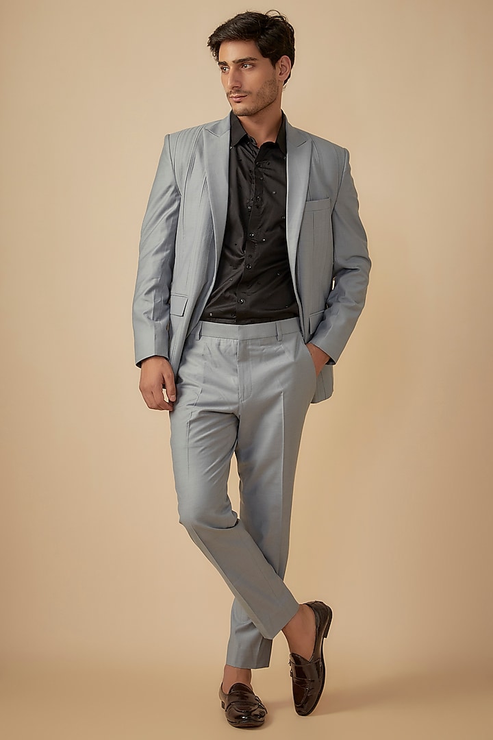 Grey Suiting Pintuck Blazer Set by Agape Men at Pernia's Pop Up Shop