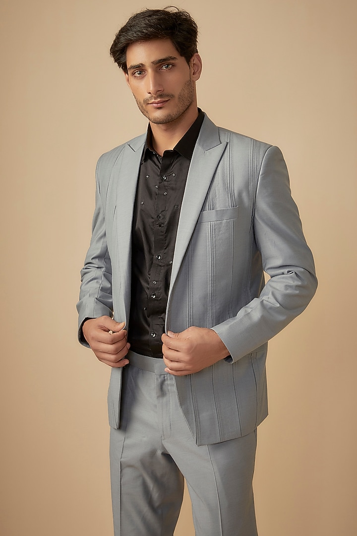 Grey Suiting Pintuck Blazer Set by Agape Men at Pernia's Pop Up Shop