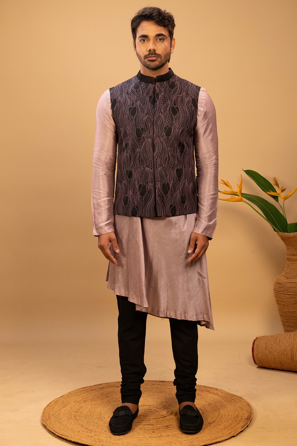 Buy Men Peach Textured Nehru Jacket Online - 685520 | Peter England