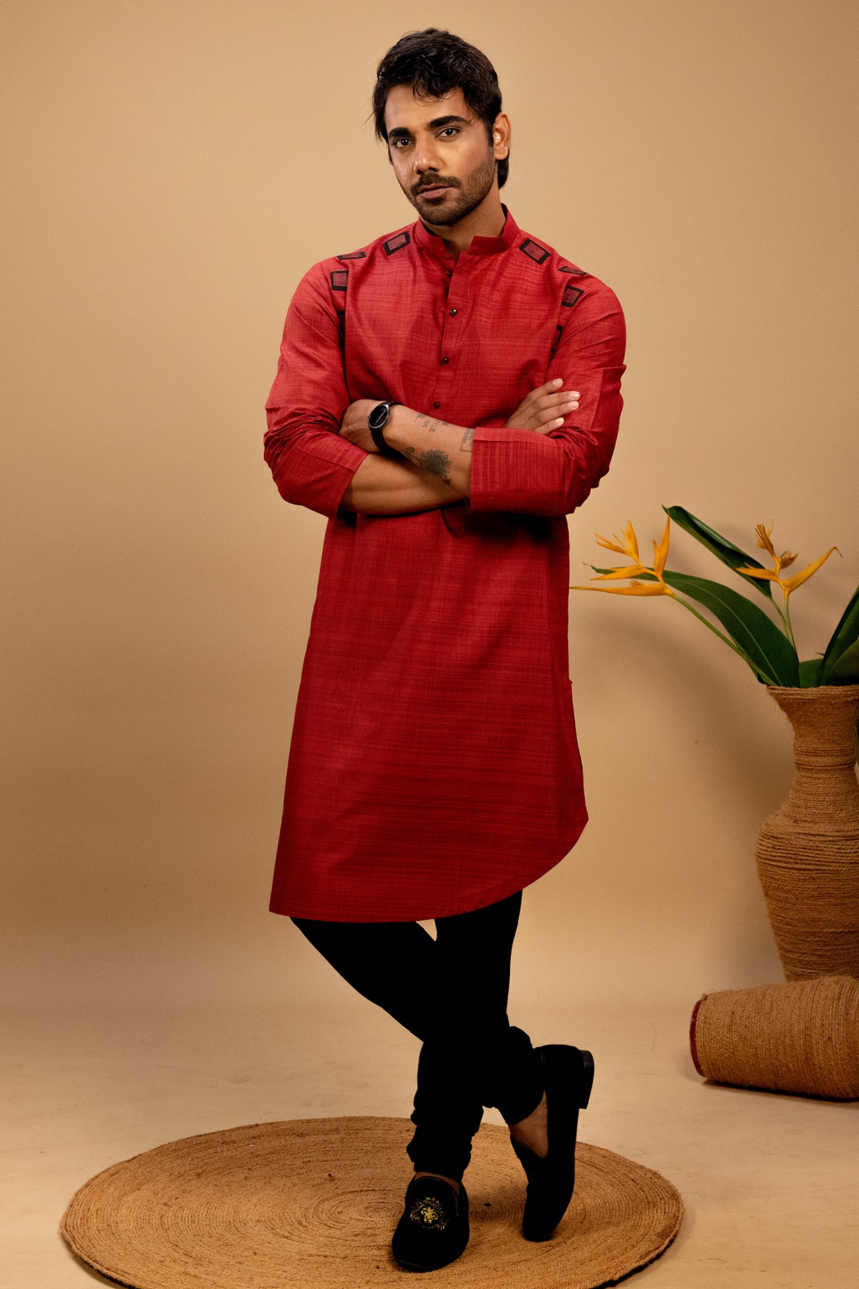 Golden red kurta discount pajama