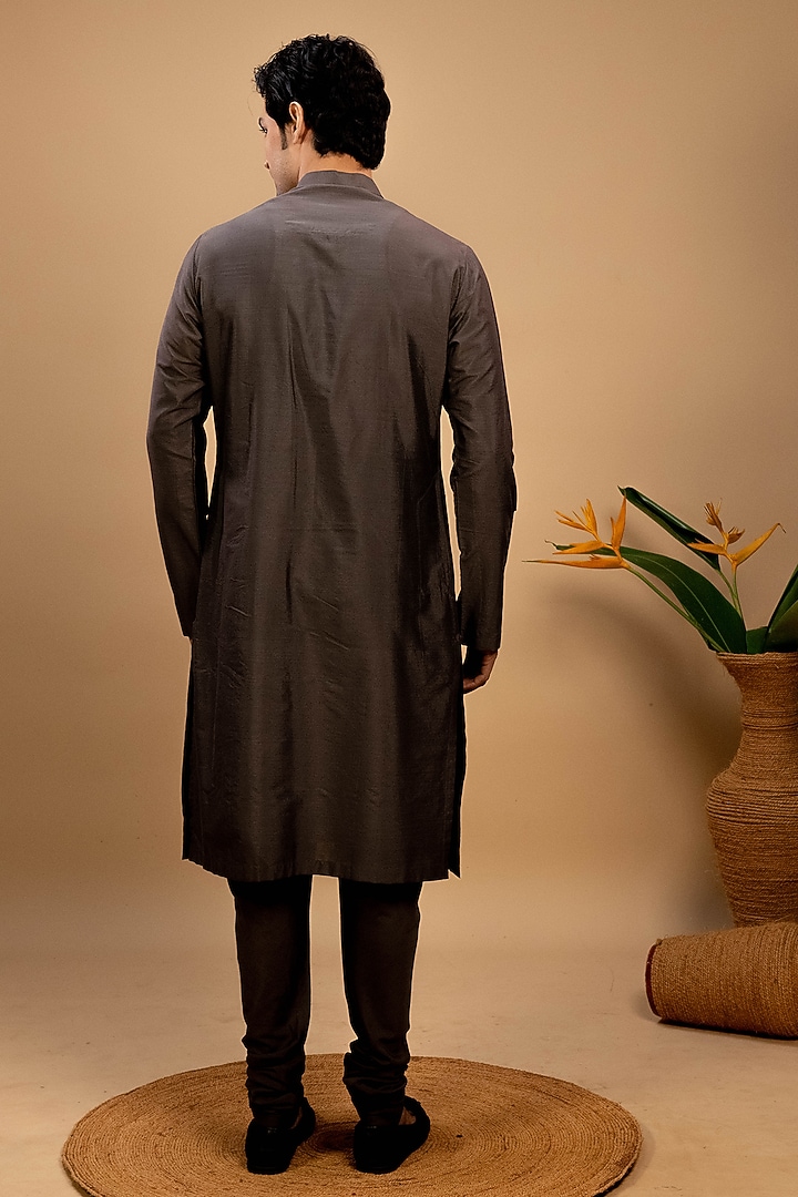 Grey Cotton Silk Kurta Set by Agape Men at Pernia's Pop Up Shop