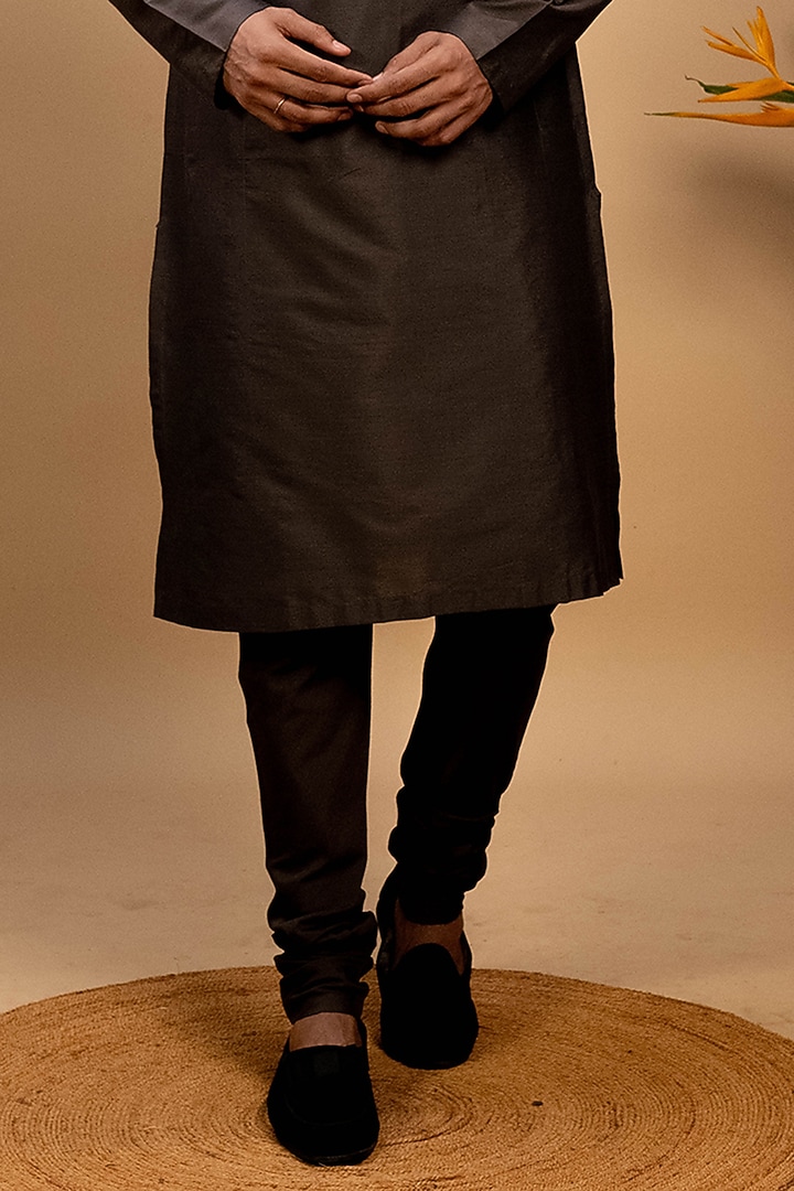 Grey Cotton Silk Kurta Set by Agape Men at Pernia's Pop Up Shop