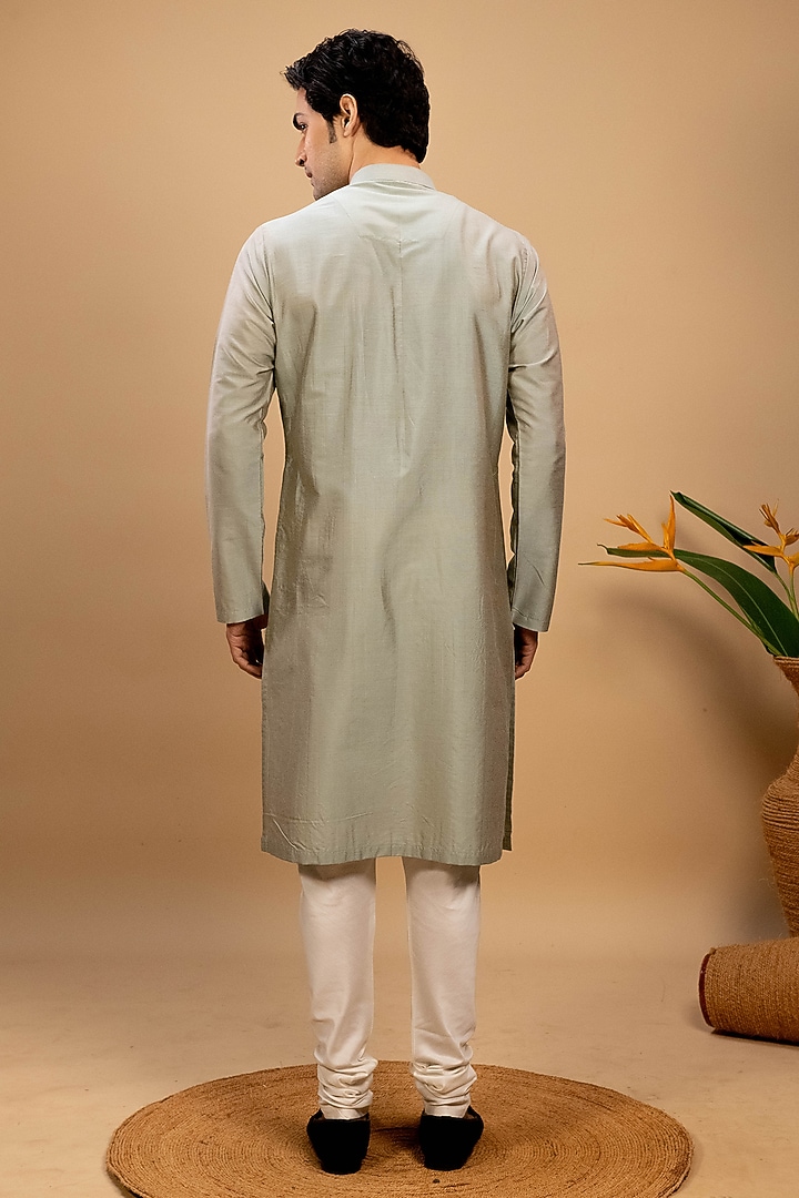Dull Green Cotton Silk Kurta Set by Agape Men at Pernia's Pop Up Shop