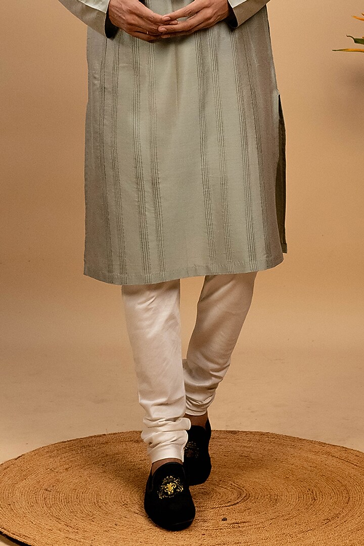Dull Green Cotton Silk Kurta Set by Agape Men at Pernia's Pop Up Shop