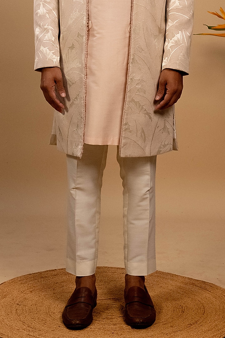 Peach Suiting Indowestern Jacket Set by Agape Men at Pernia's Pop Up Shop