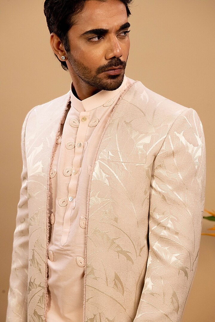 Peach Suiting Indowestern Jacket Set by Agape Men at Pernia's Pop Up Shop