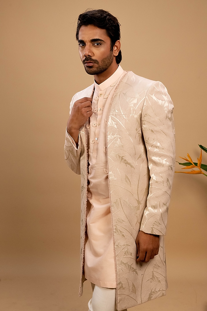 Peach Suiting Indowestern Jacket Set by Agape Men at Pernia's Pop Up Shop
