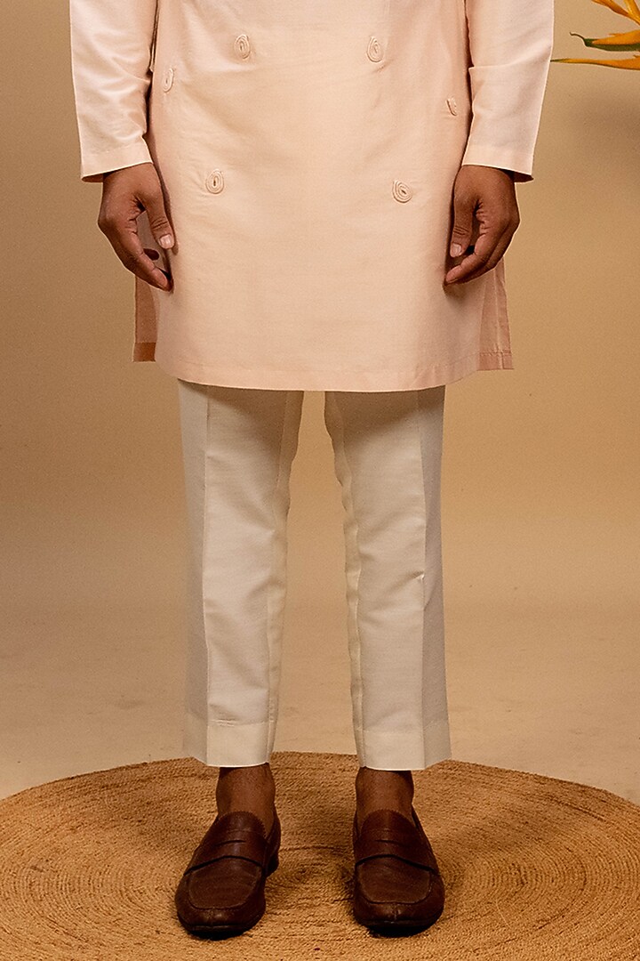 Peach Cotton Corded Kurta Set by Agape Men at Pernia's Pop Up Shop