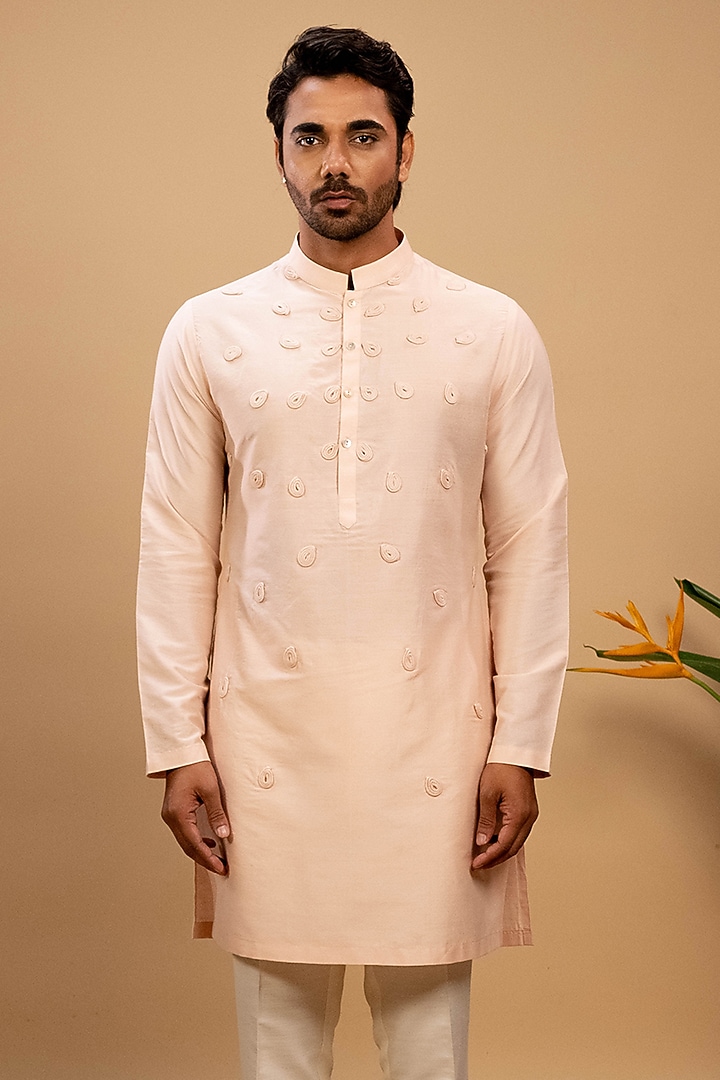 Peach Cotton Corded Kurta Set by Agape Men at Pernia's Pop Up Shop