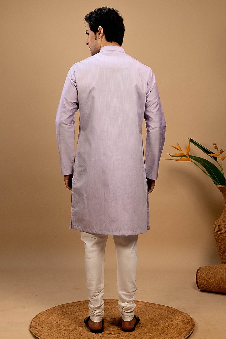 Lavender Handloom Silk Kurta Set by Agape Men at Pernia's Pop Up Shop