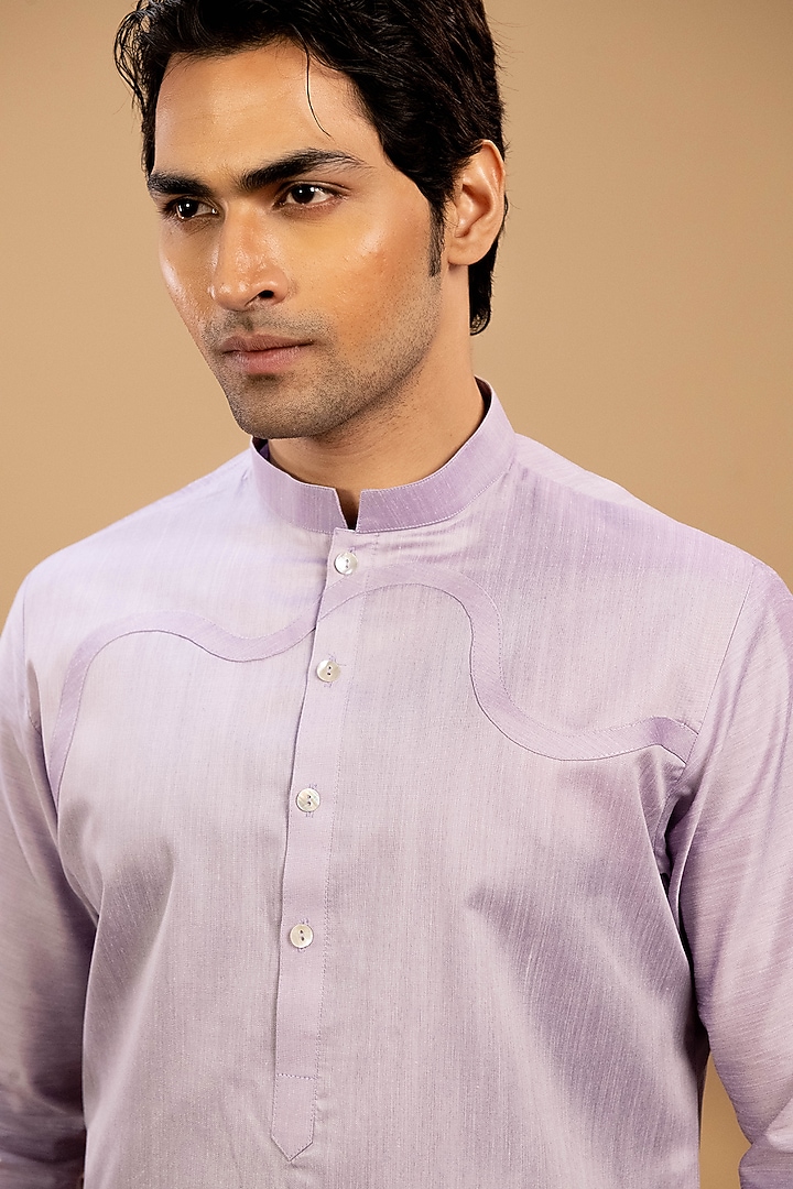 Lavender Handloom Silk Kurta Set by Agape Men at Pernia's Pop Up Shop