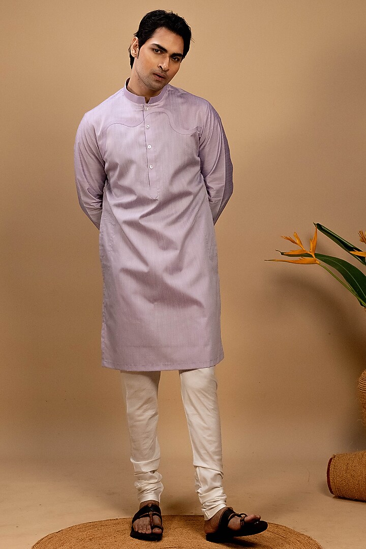 Lavender Handloom Silk Kurta Set by Agape Men at Pernia's Pop Up Shop