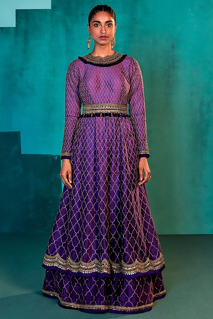 Purple Ombre Embroidered Sharara set by Agunj by Gunjan Arora