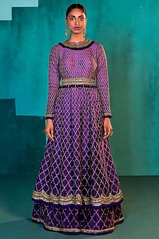 Purple Ombre Embroidered Sharara set by Agunj by Gunjan Arora