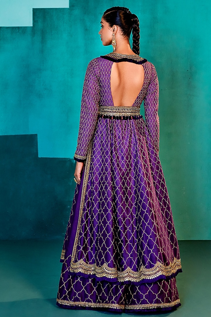 Purple Ombre Embroidered Bridal Sharara set by Agunj by Gunjan Arora at Pernia's Pop Up Shop