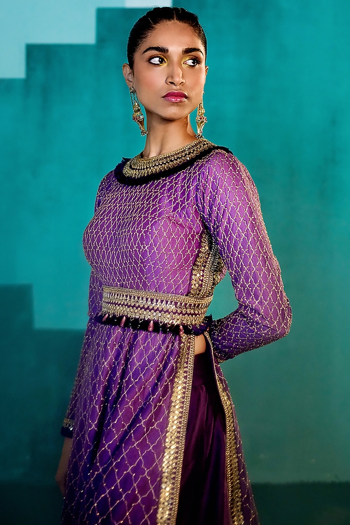 Purple Ombre Embroidered Bridal Sharara set by Agunj by Gunjan Arora at Pernia's Pop Up Shop