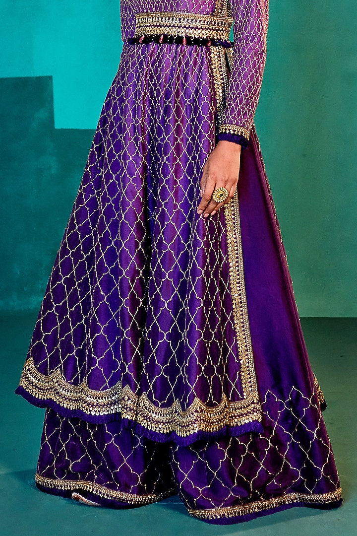 Purple Ombre Embroidered Bridal Sharara set by Agunj by Gunjan Arora at Pernia's Pop Up Shop