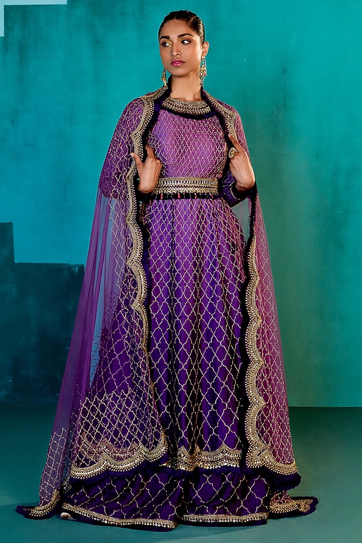 Purple Ombre Embroidered Bridal Sharara set by Agunj by Gunjan Arora at Pernia's Pop Up Shop