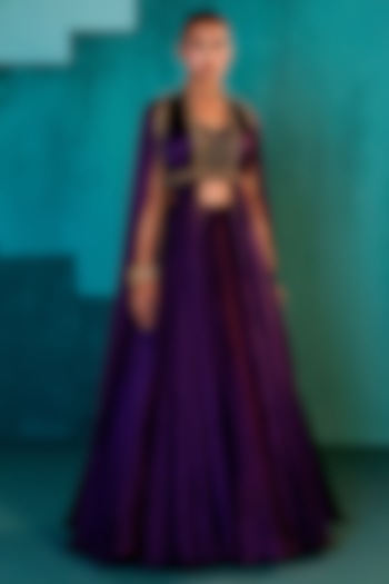 Purple Satin Skirt Set by Agunj by Gunjan Arora