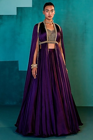 Purple Satin Skirt Set by Agunj by Gunjan Arora