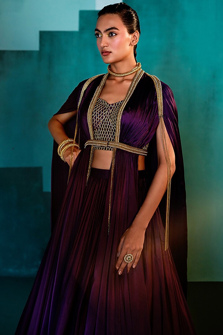 Purple Satin Skirt Set by Agunj by Gunjan Arora at Pernia's Pop Up Shop