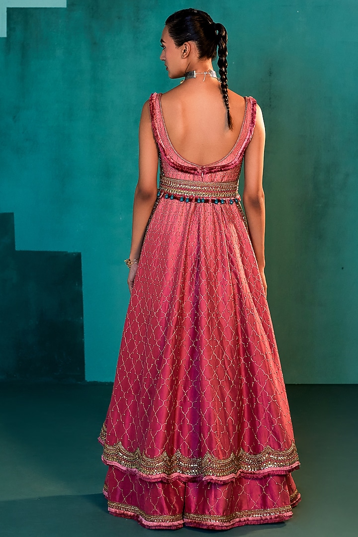 Beetroot Pink Ombre Silk Bridal Sharara Set by Agunj by Gunjan Arora at Pernia's Pop Up Shop