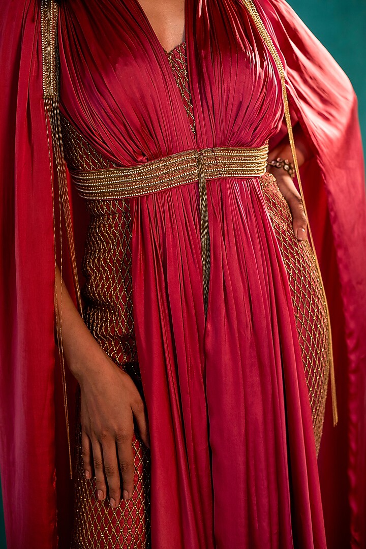 Beetroot Pink Embroidered Jumpsuit by Agunj by Gunjan Arora at Pernia's Pop Up Shop