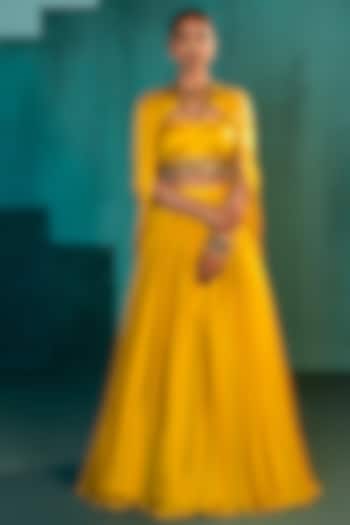 Mango Yellow Satin Skirt Set by Agunj by Gunjan Arora