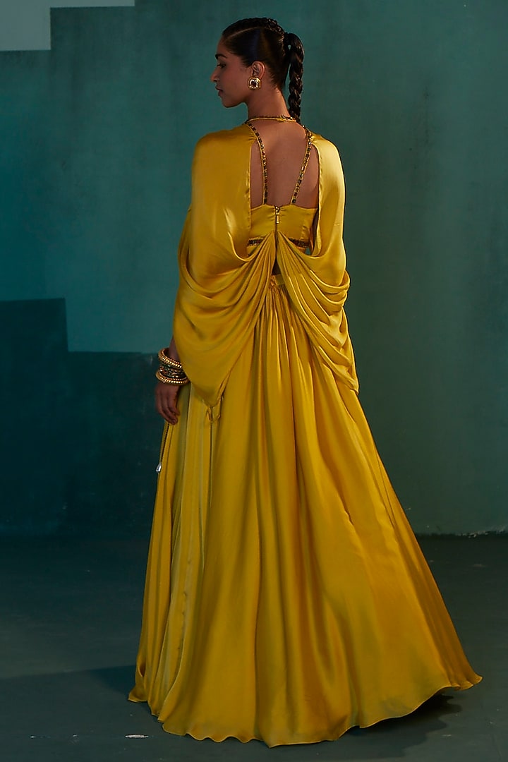 Mango Yellow Satin Skirt Set by Agunj by Gunjan Arora at Pernia's Pop Up Shop