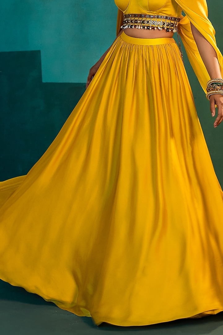 Mango Yellow Satin Skirt Set by Agunj by Gunjan Arora at Pernia's Pop Up Shop