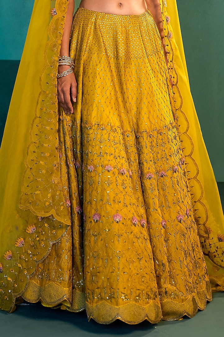 Mango Yellow Embroidered Jacket Bridal Lehenga Set by Agunj by Gunjan Arora at Pernia's Pop Up Shop
