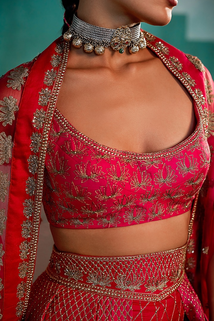 Rani Pink Silk Pant Bridal Lehenga Set by Agunj by Gunjan Arora at Pernia's Pop Up Shop