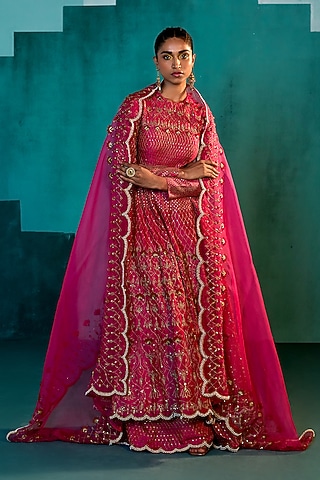 Rani Pink Chanderi Sharara Set by Agunj by Gunjan Arora