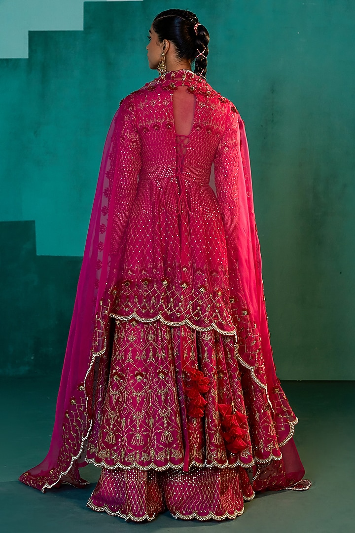 Rani Pink Chanderi Bridal Sharara Set by Agunj by Gunjan Arora at Pernia's Pop Up Shop