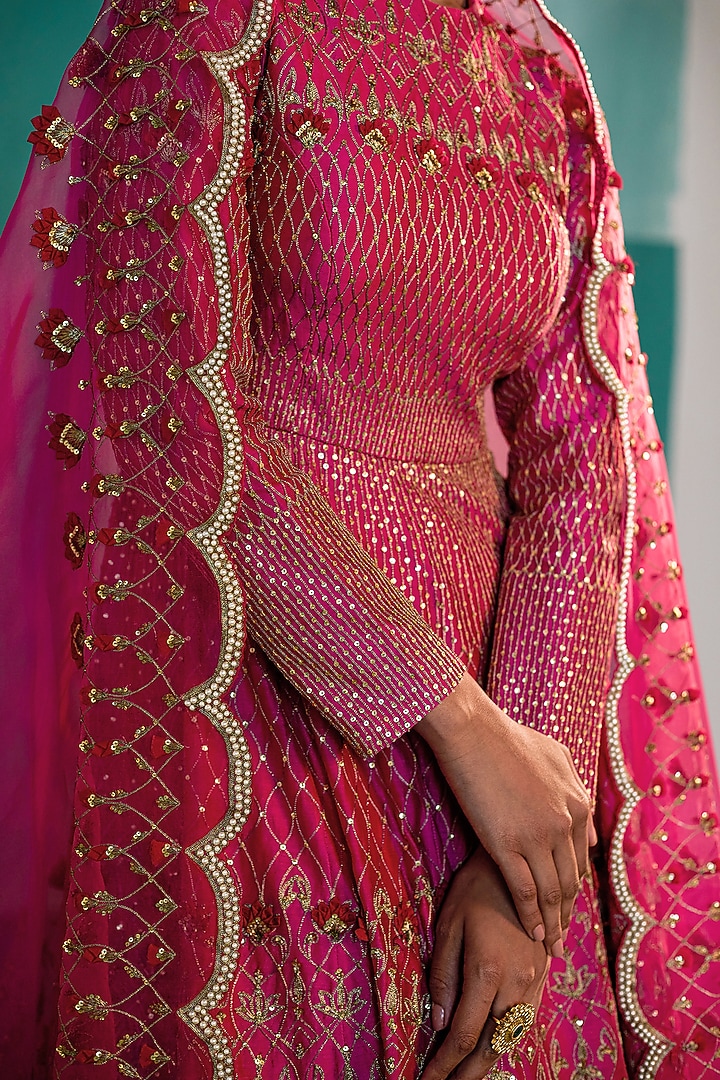 Rani Pink Chanderi Bridal Sharara Set by Agunj by Gunjan Arora at Pernia's Pop Up Shop