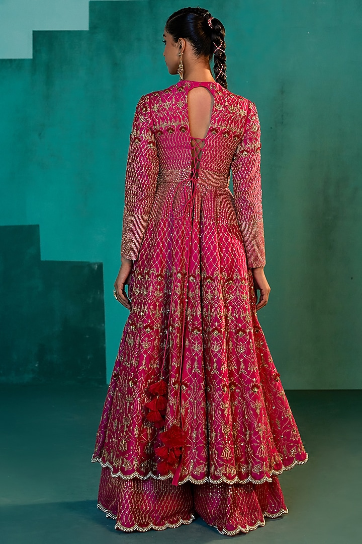 Rani Pink Chanderi Bridal Sharara Set by Agunj by Gunjan Arora at Pernia's Pop Up Shop