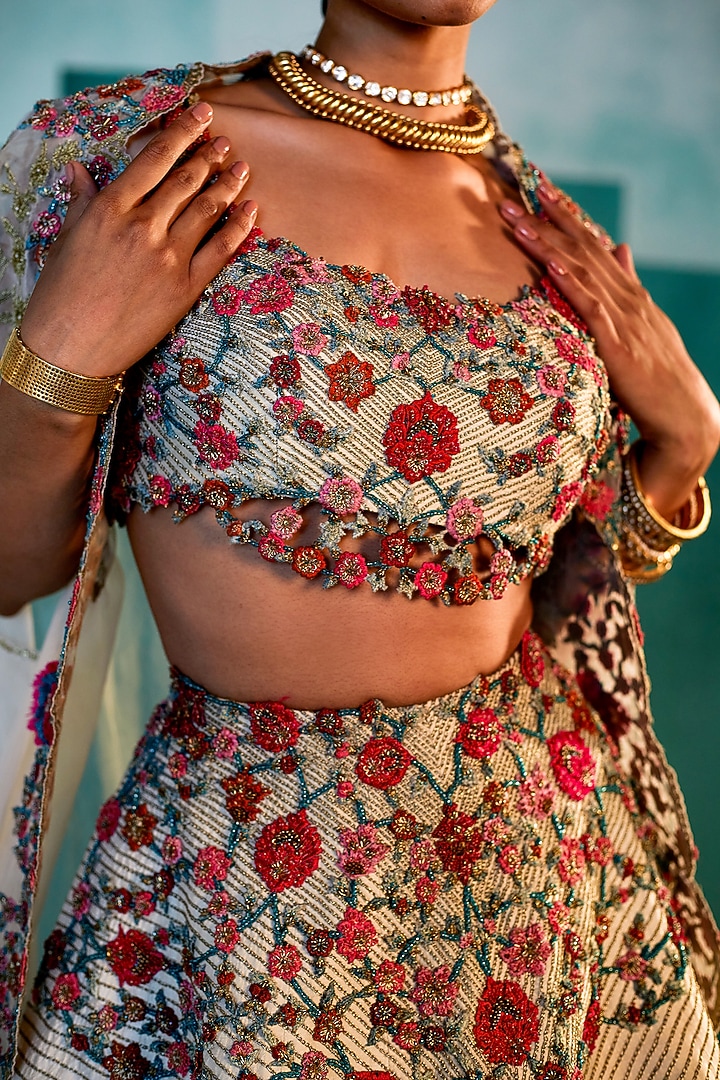 Ivory Embroidered Jacket Bridal Lehenga Set by Agunj by Gunjan Arora at Pernia's Pop Up Shop