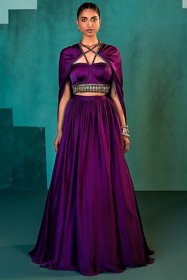 Purple Satin Skirt Set by Agunj by Gunjan Arora
